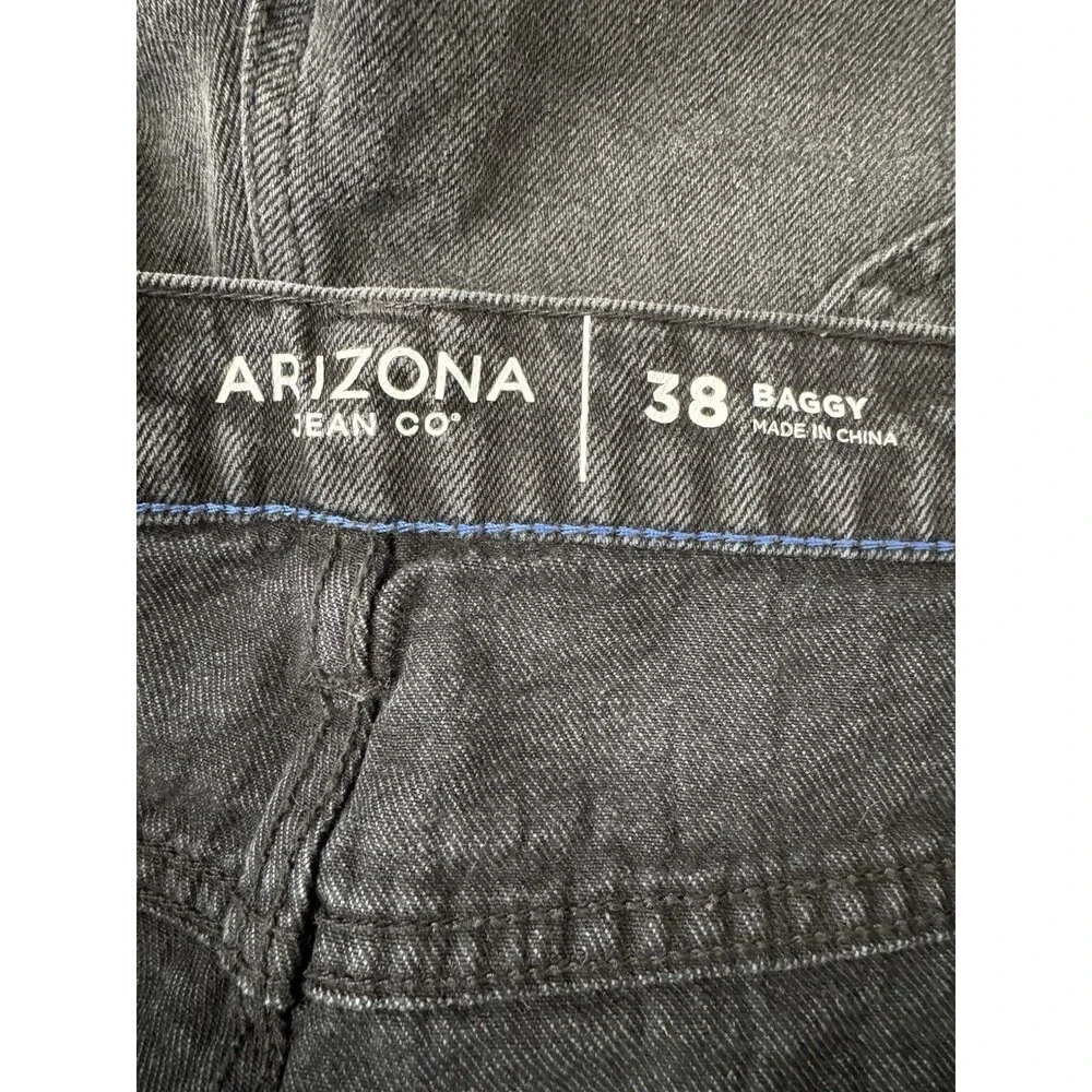 Arizona Jean Co. Denim Shorts Mens Black Dark Wash Baggy 5-Pocket Button Logo
